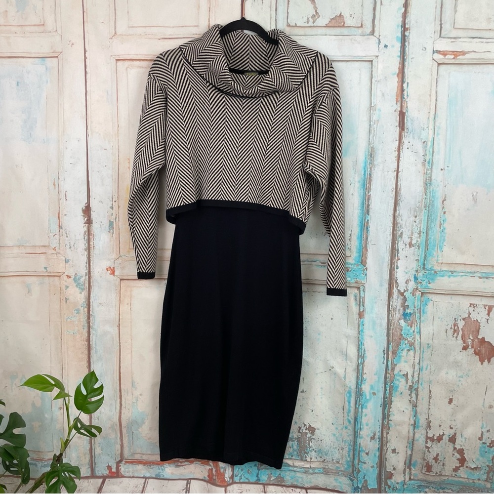 Taylor Black and Taupe Cowl Neck Knit Dress Women’s M